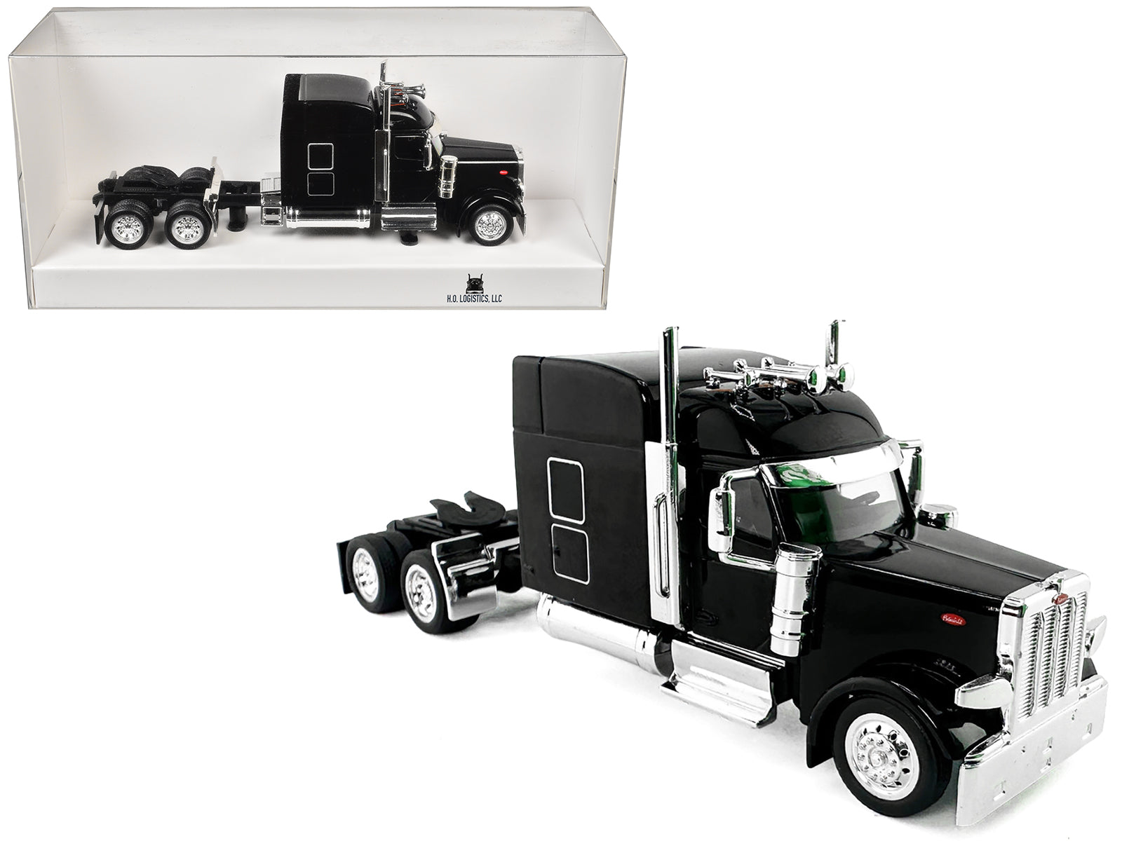 Peterbilt 589 with Stand Up Sleeper Cab Black 1/87 (HO) Plastic Model Car by HO Logistics free shipping USA