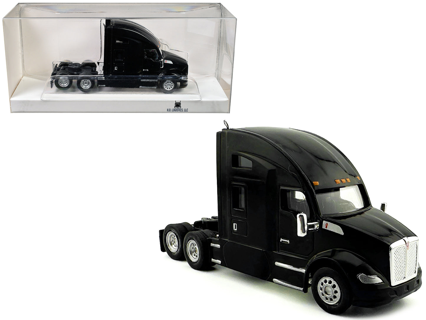 Kenworth T680 Sleeper Cab Black 1/87 (HO) Plastic Model Car by HO Logistics