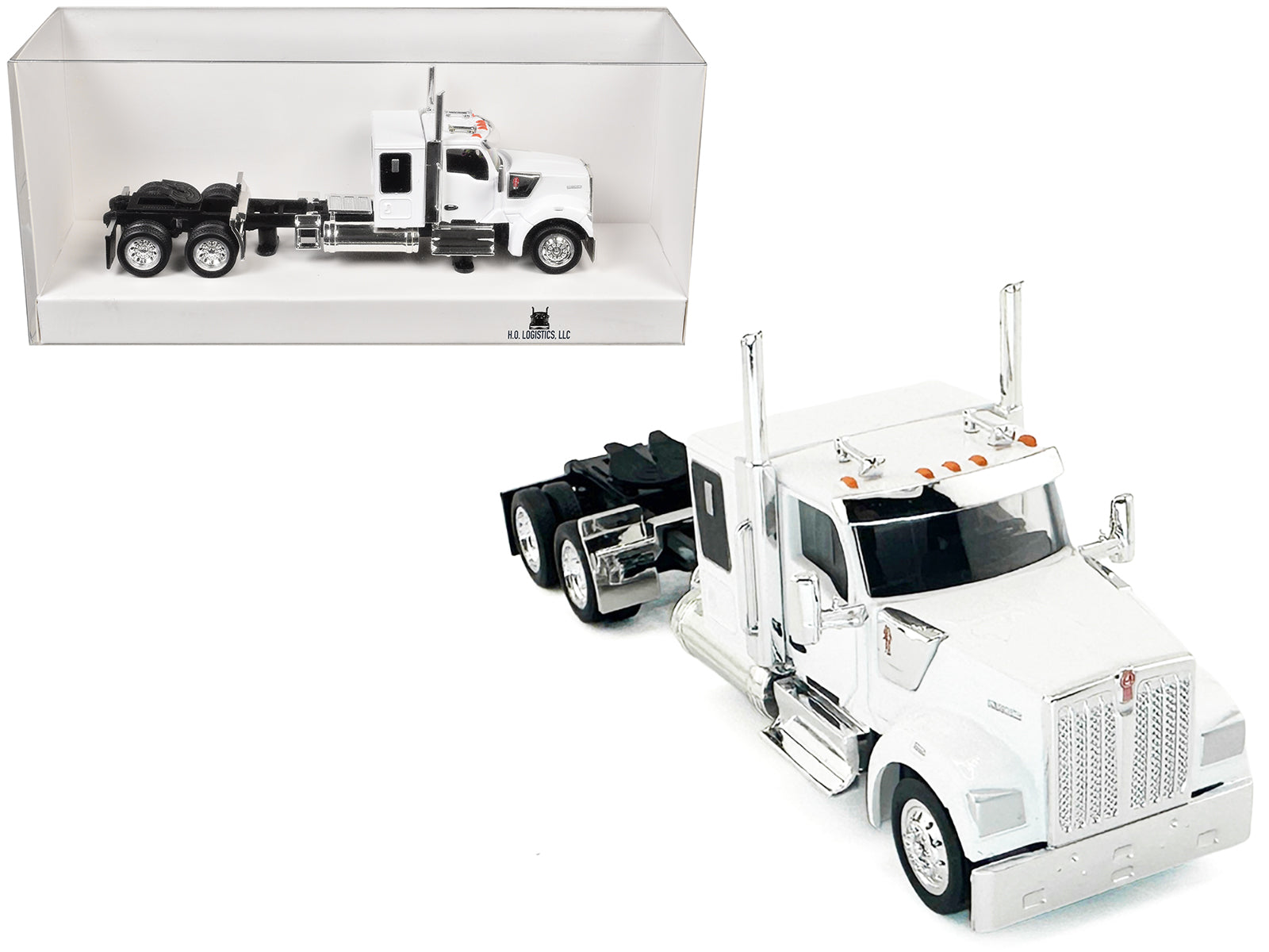 Kenworth W990 with Flat Top Sleeper Cab White 1/87 (HO) Plastic Model Car by HO Logistics free shipping USA