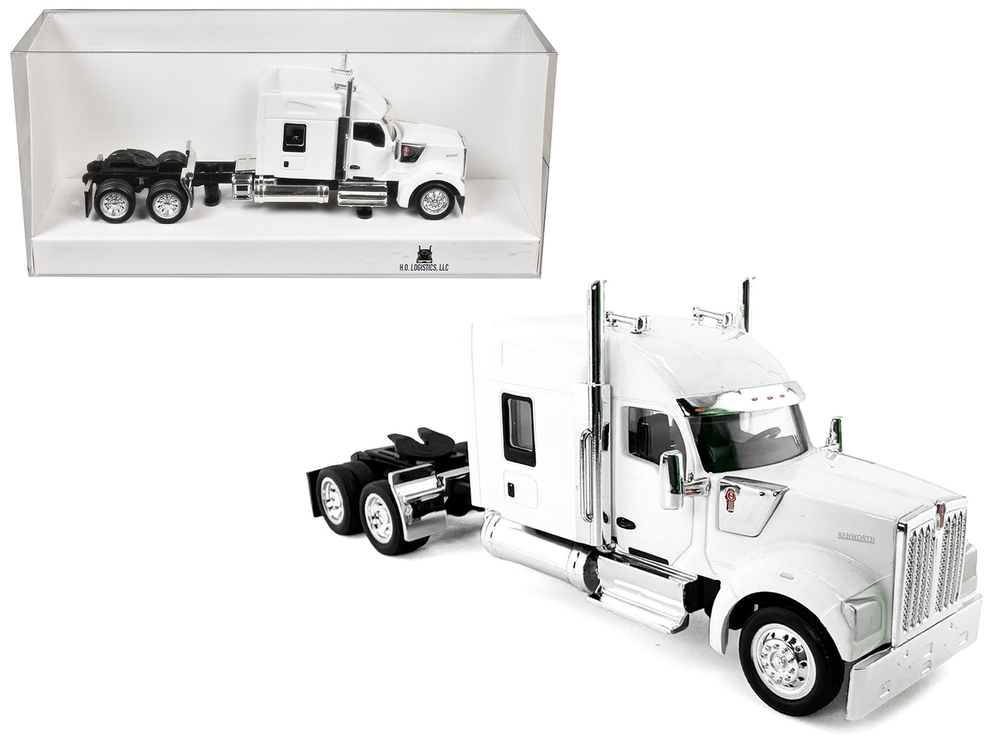 Kenworth W990 with Stand Up Sleeper Cab White 1/87 (HO) Plastic Model Car by HO Logistics
