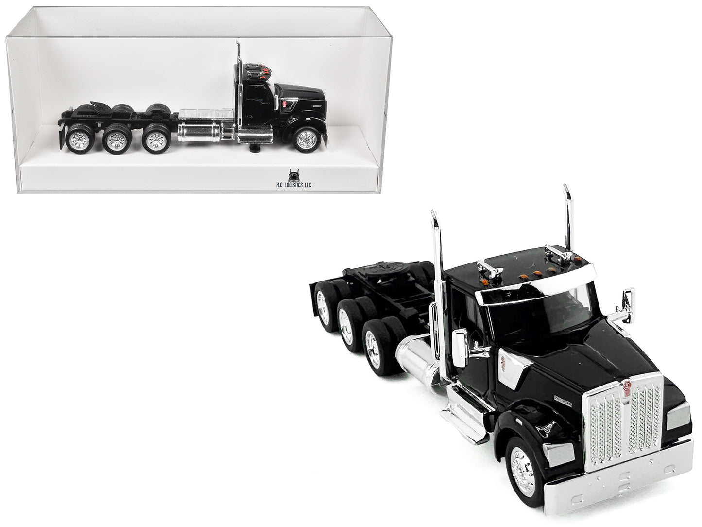 Kenworth W990 3-Axel Day Cab Black 1/87 (HO) Plastic Model Car by HO Logistics - Use code SHOPAPP15 to get 15 percent off
