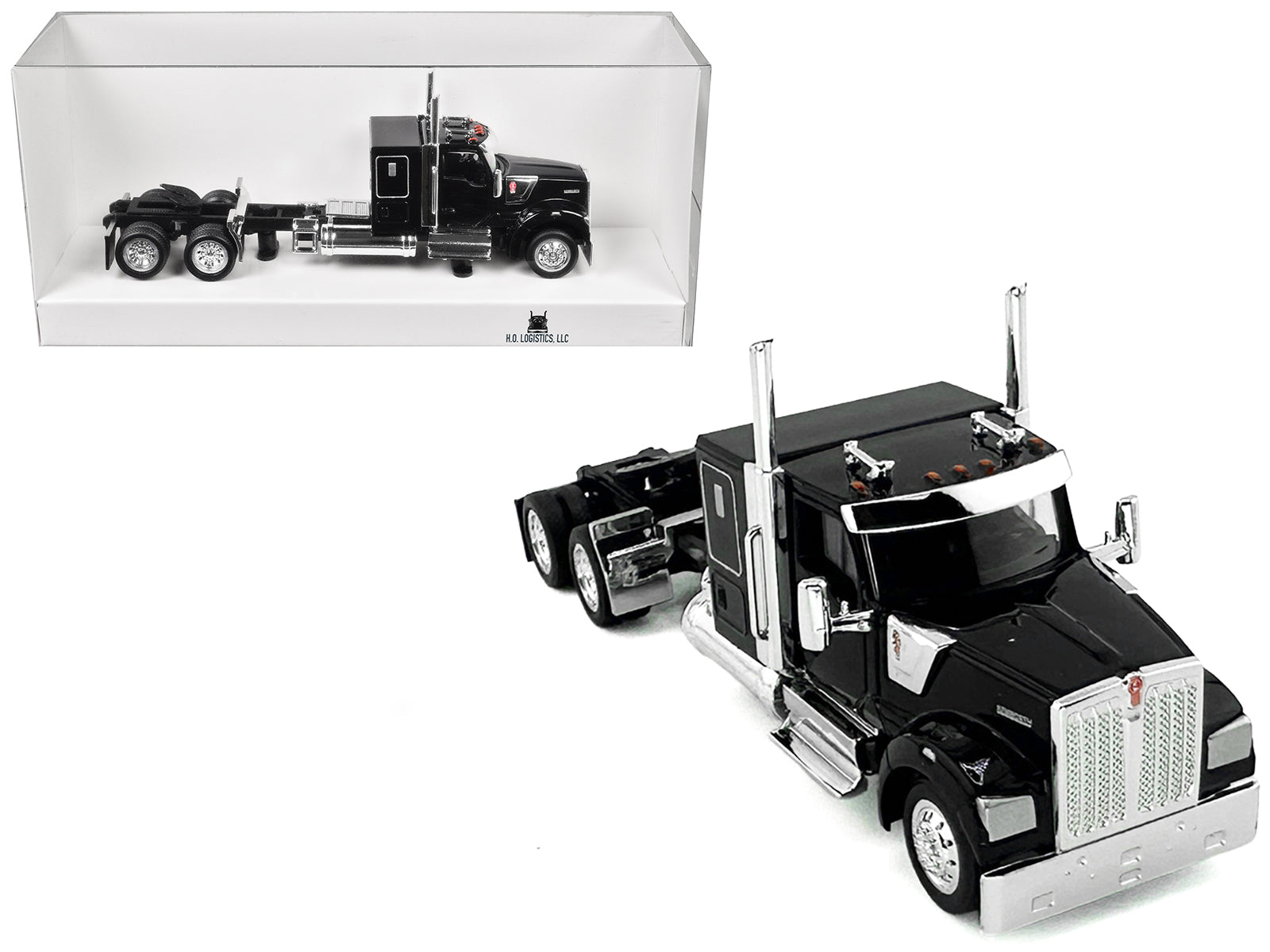 Kenworth W990 with Flat Top Sleeper Cab Black 1/87 (HO) Plastic Model Car by HO Logistics free shipping USA
