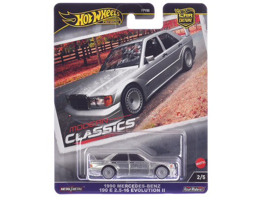 1990 Mercedes-Benz 190 E 2.5-16 Evolution II Silver Metallic "Modern Classics" Series Diecast Model Car by Hot Wheels - Use code SHOPAPP15 to get 15 percent off