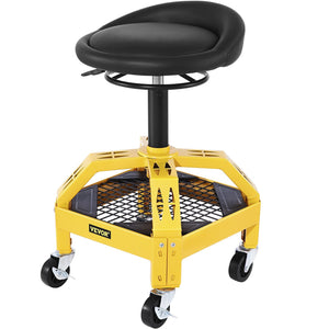 VEVOR Rolling Garage Stool, 300LBS Capacity, Adjustable Height from 24 in to 28.7 in, Mechanic Seat with 360-degree Swivel Wheels and Tool Tray, for Workshop, Auto Repair Shop, Yellow - Premium Shop Stool from VEVOR - Just $111.99! Shop now at Rapidvehicles