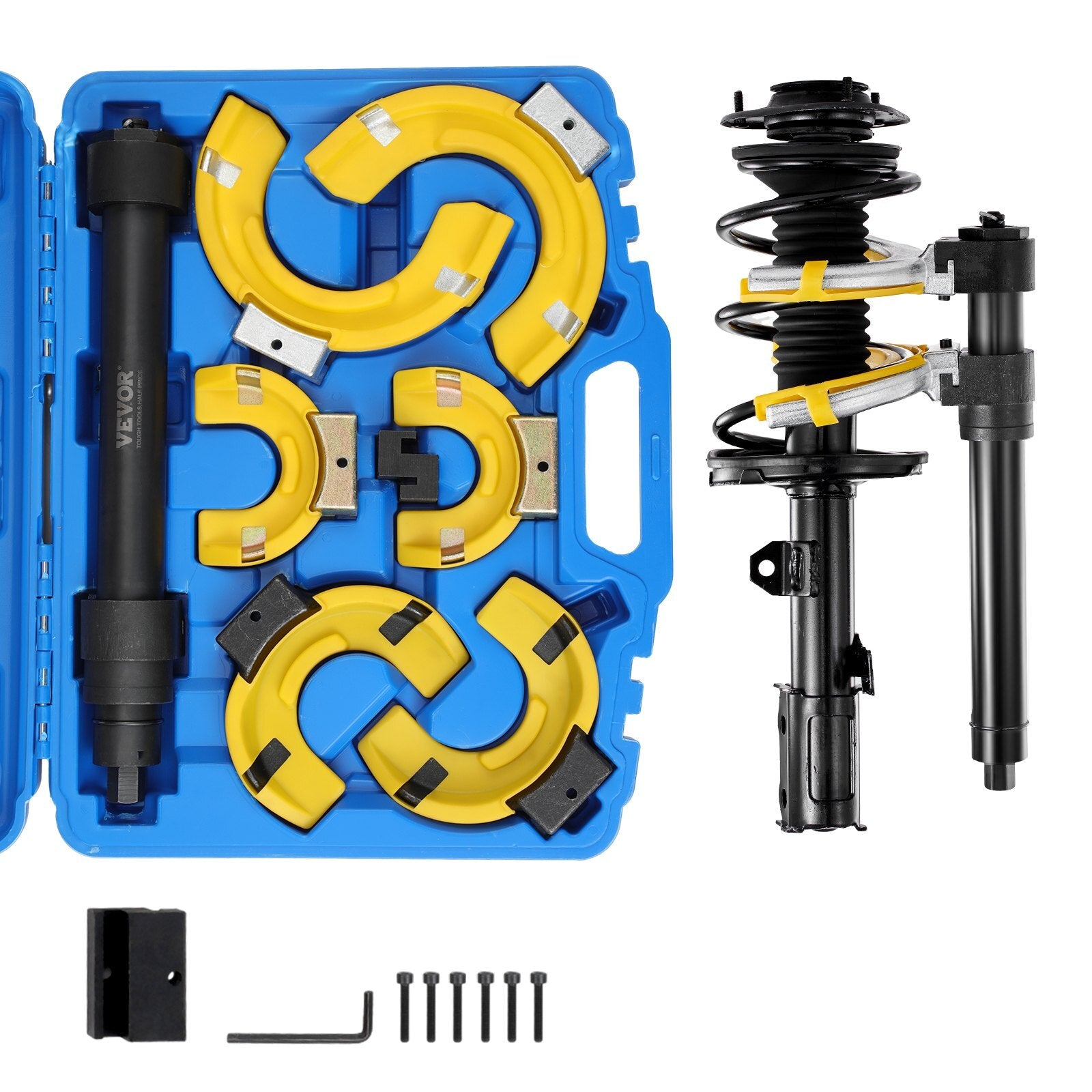 VEVOR Strut Spring Compressor Set, Macpherson Strut Spring Compressor Kit, Interchangeable Fork Strut Coil Extractor Remover Tool, with Yellow Protective Sleeve and Carrying Case - Premium Strut Spring Compressor from VEVOR - Just $127.39! Shop now at Rapidvehicles