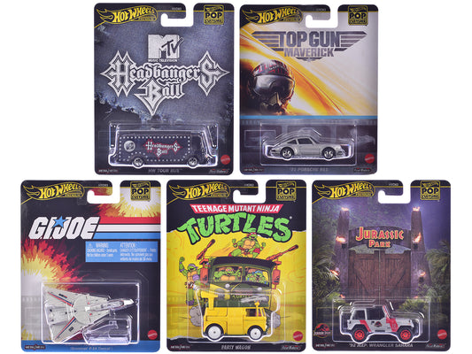 "Pop Culture 2025" 5 piece Set K "Premium Series" Diecast Model Cars by Hot Wheels