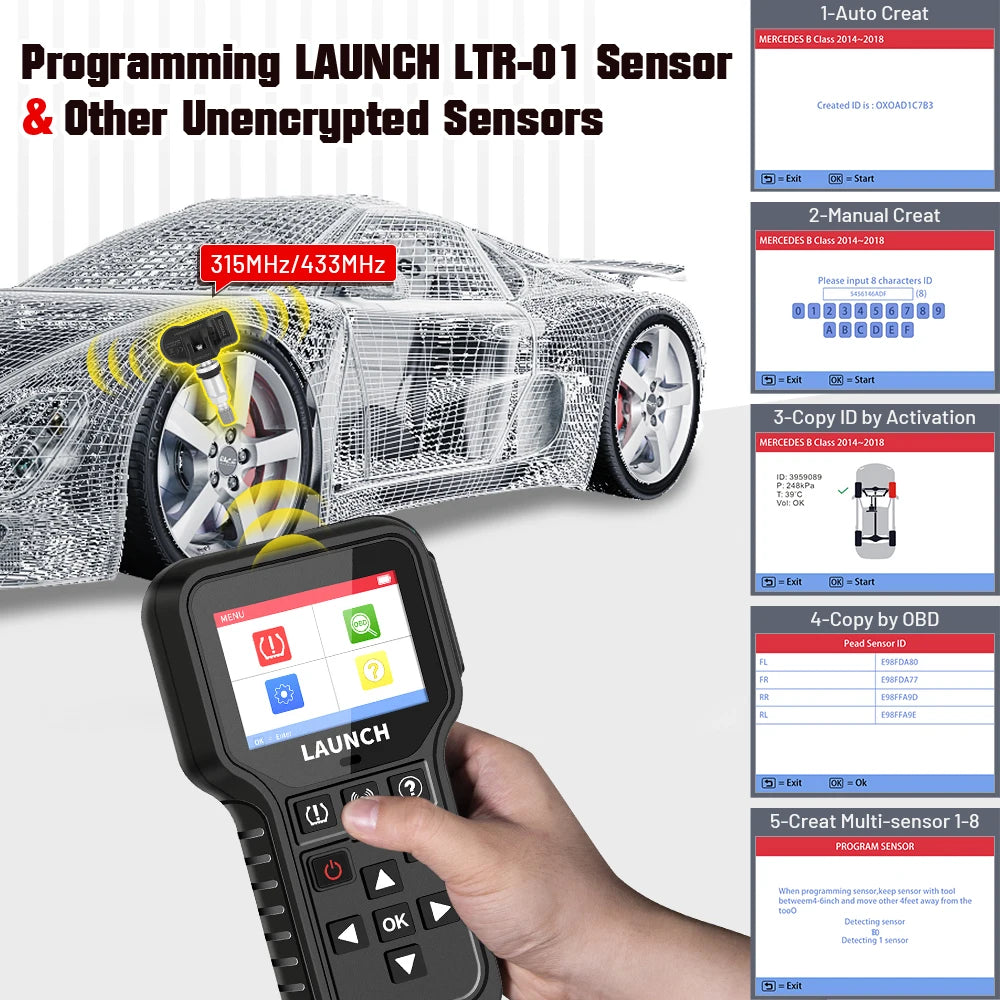LAUNCH X431 Tire Pressure Sensor Program Relearn Activation CRT5011E TPMS Diagnostic Tools and 315MHz/433MHz RF-Sensor Optional