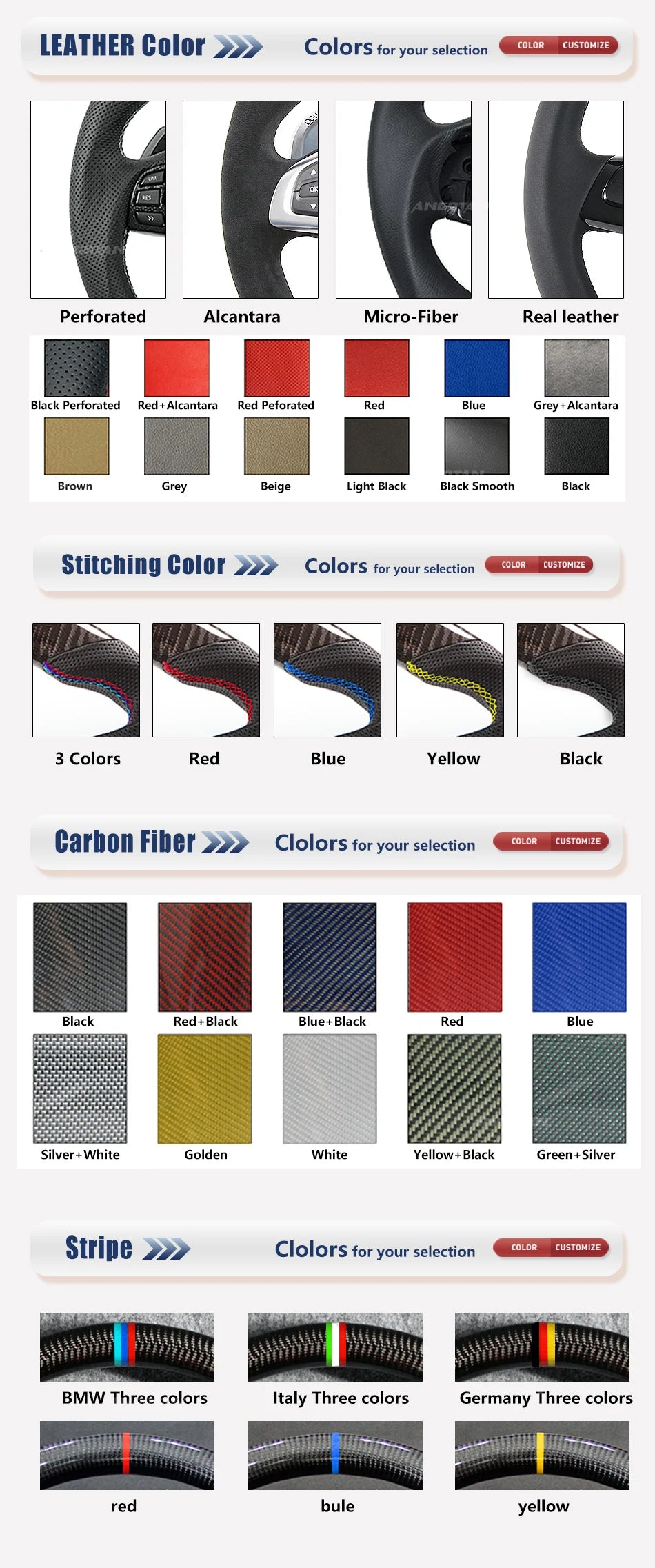 Steering Wheel For VW MK4 MK5 MK6 GTI Carbon Fiber Steering Wheel with LED Perforated Leather