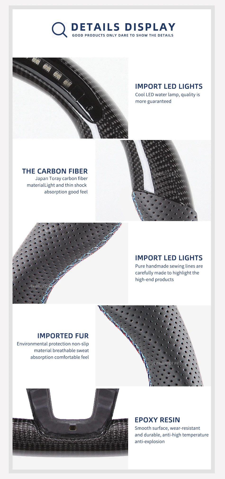 Steering Wheel For VW MK4 MK5 MK6 GTI Carbon Fiber Steering Wheel with LED Perforated Leather