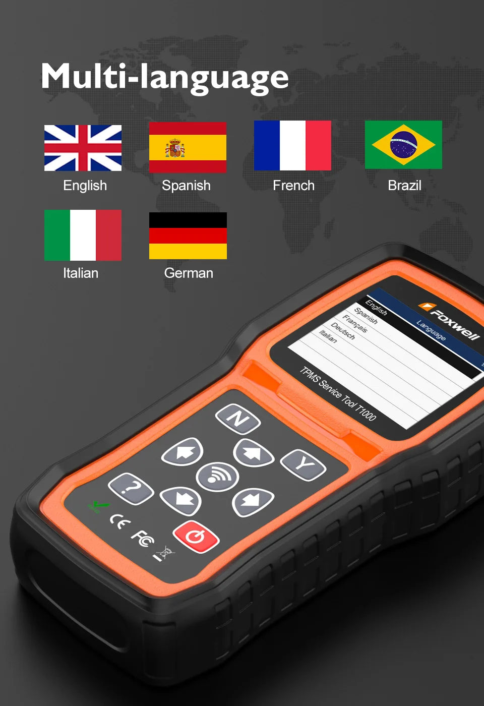 Foxwell T1000 TPMS Tool Tire Pressure Monitoring Sensor Programming Relearning Activation and OBD System Reset Car TPMS Reset