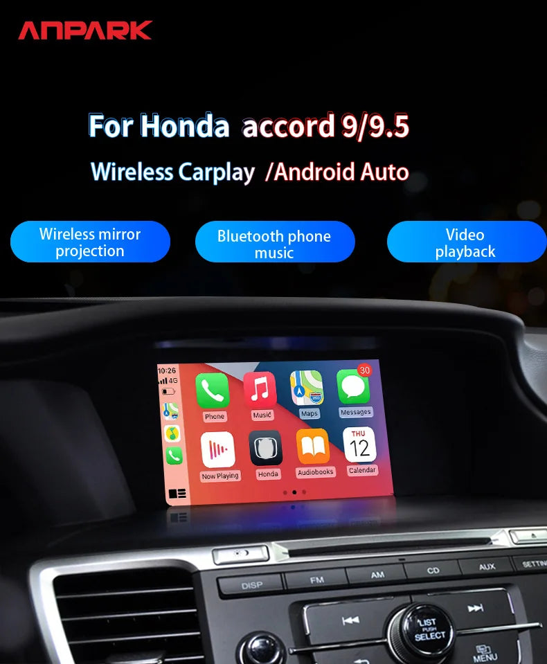 Car Media Player For Honda Accord 9 9.5,2013 2014 2015 2016 2017 5G Wireless Carplay Android Auto Bluetooth Phones, Music
