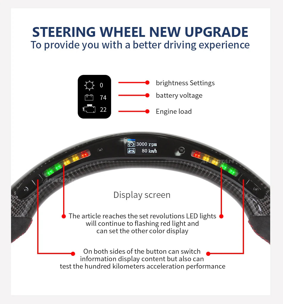 Steering Wheel For VW MK4 MK5 MK6 GTI Carbon Fiber Steering Wheel with LED Perforated Leather