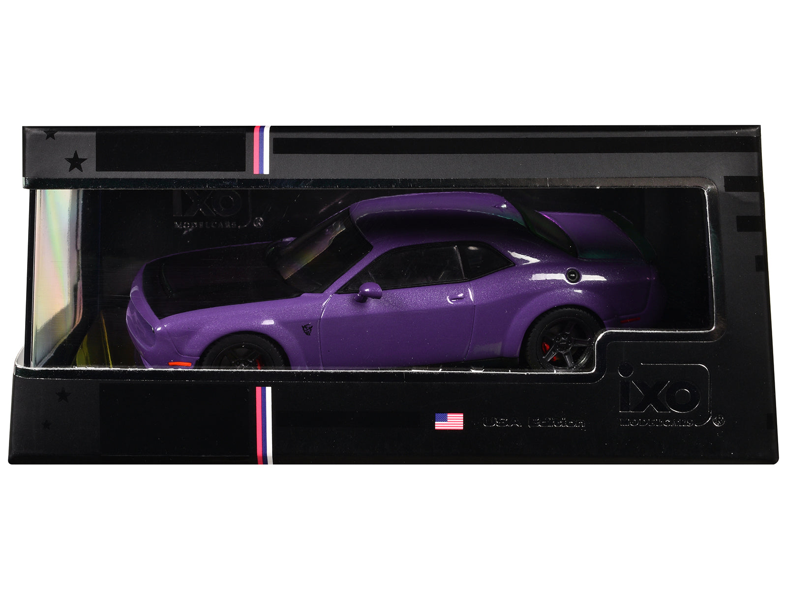 2018 Dodge Challenger SRT Demon Plum Crazy Metallic with Matt Black Hood 1/43 Diecast Model Car by IXO Models free shipping USA