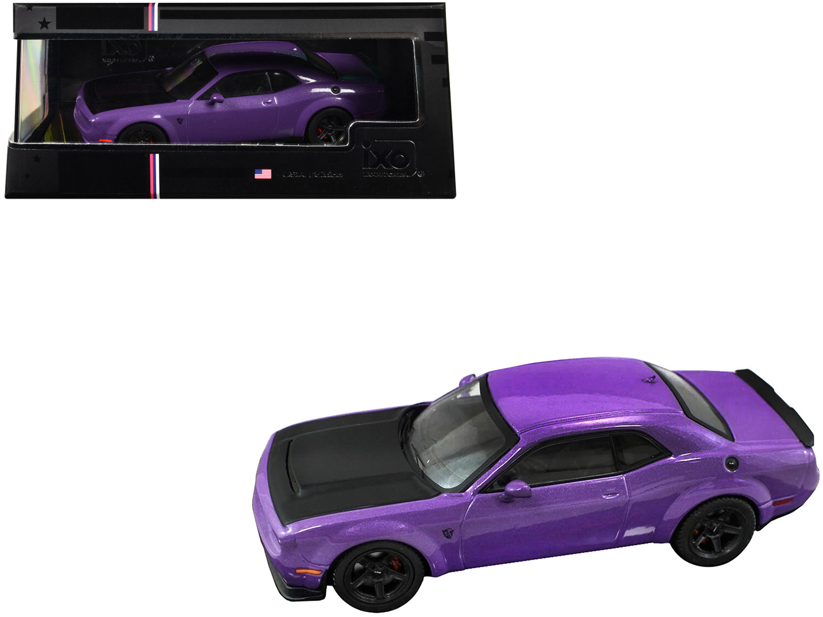 2018 Dodge Challenger SRT Demon Plum Crazy Metallic with Matt Black Hood 1/43 Diecast Model Car by IXO Models free shipping USA