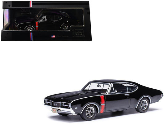 1970 Oldsmobile 442 W-30 Ebony Black with Red Stripes 1/43 Diecast Model by IXO Models - Use code SHOPAPP15 to get 15 percent off