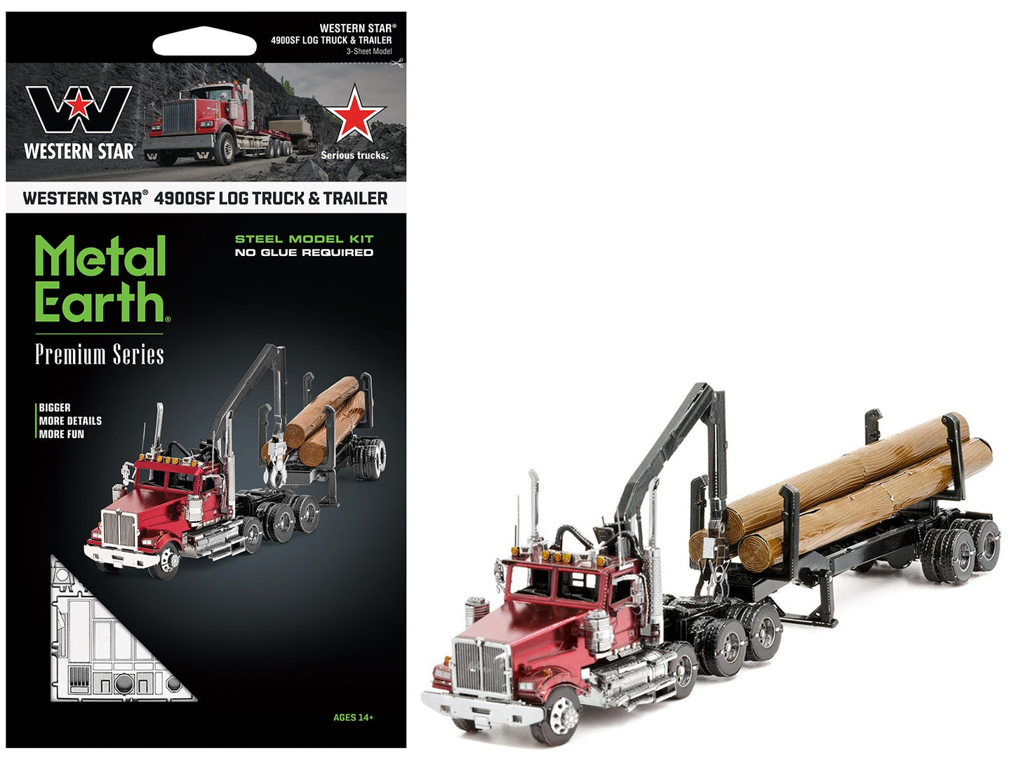 Model Kit Western Star 4900 Log Truck and Trailer Red Metallic - Premium Western Star from Metal Earth - Just $52.19! Shop now at Rapidvehicles