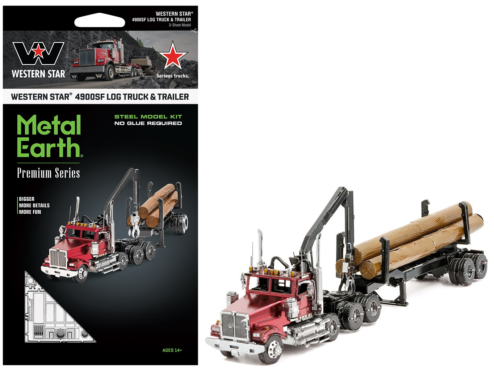 Model Kit Western Star 4900 Log Truck and Trailer Red Metallic (Challenging Difficulty) Steel Model by Metal Earth - Premium Western Star from Metal Earth - Just $47.18! Shop now at Rapidvehicles