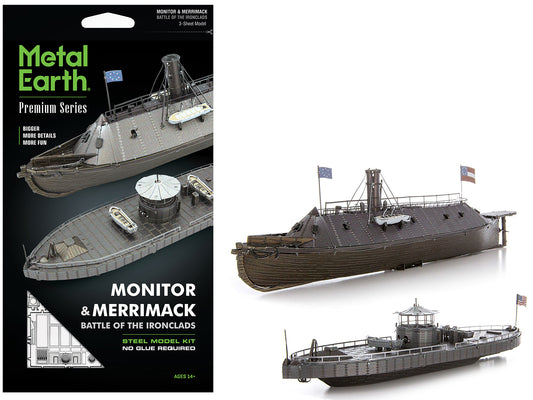 Model Kit USS Monitor and USS Merrimack Ironclad Warships "Battle of the Ironclads" (Challenging Difficulty) Steel Model by Metal Earth free shipping USA