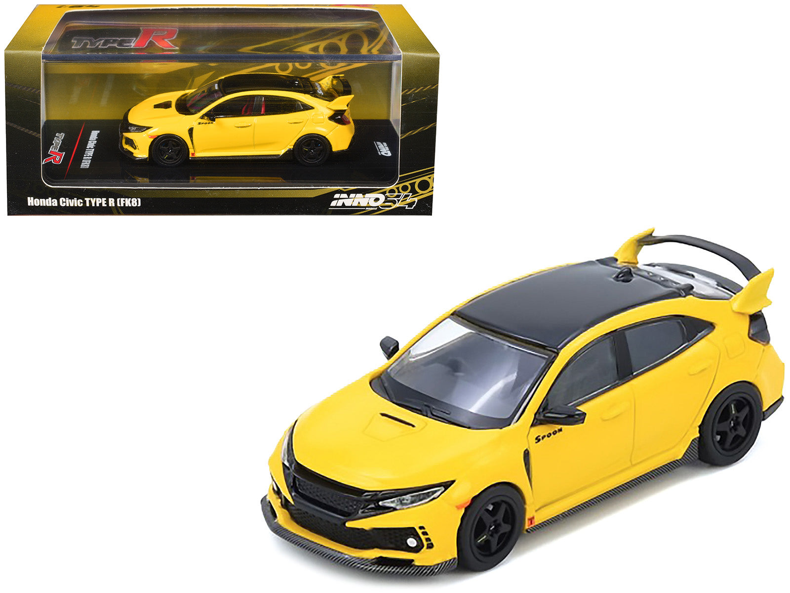 Honda Civic Type R (FK8) RHD (Right Hand Drive) Yellow with Black Top 1/64 Diecast Model Car by Inno Models free shipping USA