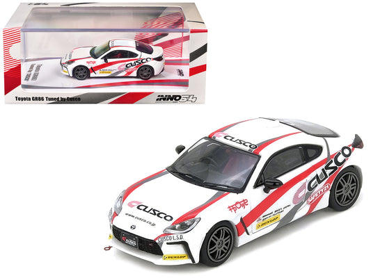 Toyota GR86 Tuned by "CUSCO" RHD (Right Hand Drive) White with Red and Gray Stripes 1/64 Diecast Model Car by Inno Models - Use code SHOPAPP15 to get 15 percent off