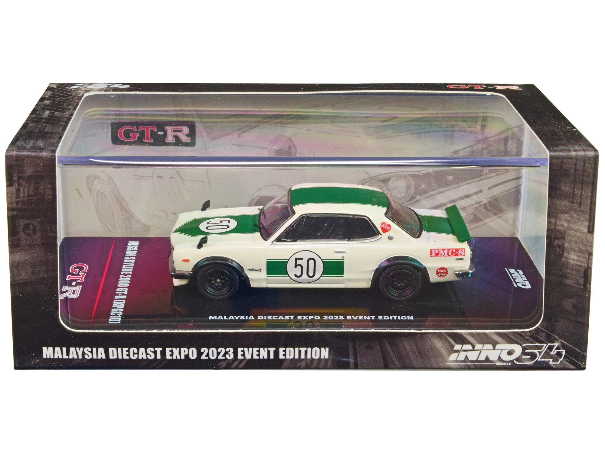 Nissan Skyline 2000 GT-R (KPGC10) #50 RHD (Right Hand Drive) White with Green Stripes "Malaysia Diecast Expo Event Edition" (2023) 1/64 Diecast Model Car by Inno Models - Premium Nissan Models from Inno Models - Just $40.99! Shop now at Rapidvehicles