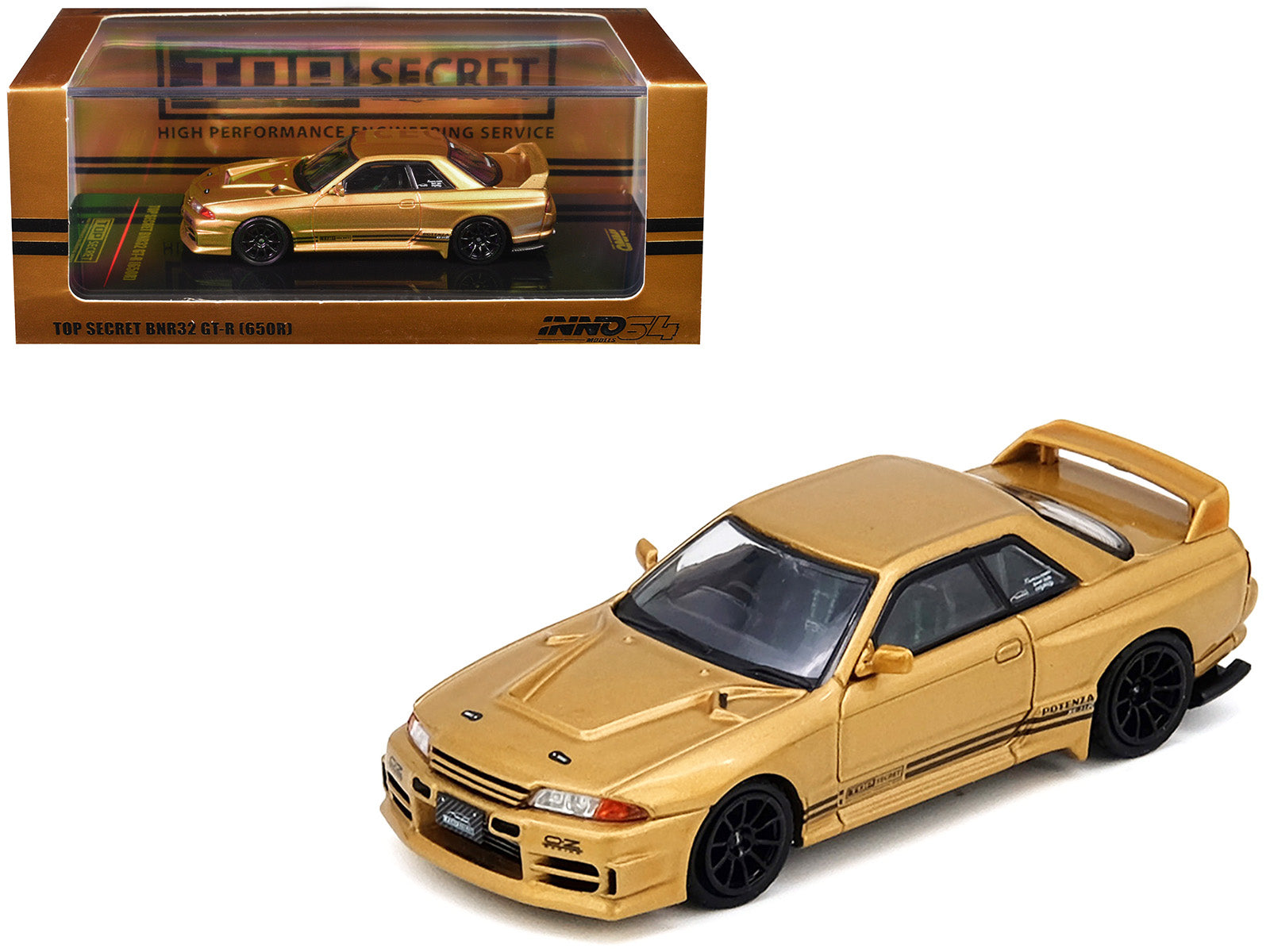 Nissan Skyline "Top Secret" BNR32 GT-R (650R) RHD (Right Hand Drive) Gold Metallic 1/64 Diecast Model Car by Inno Models free shipping USA