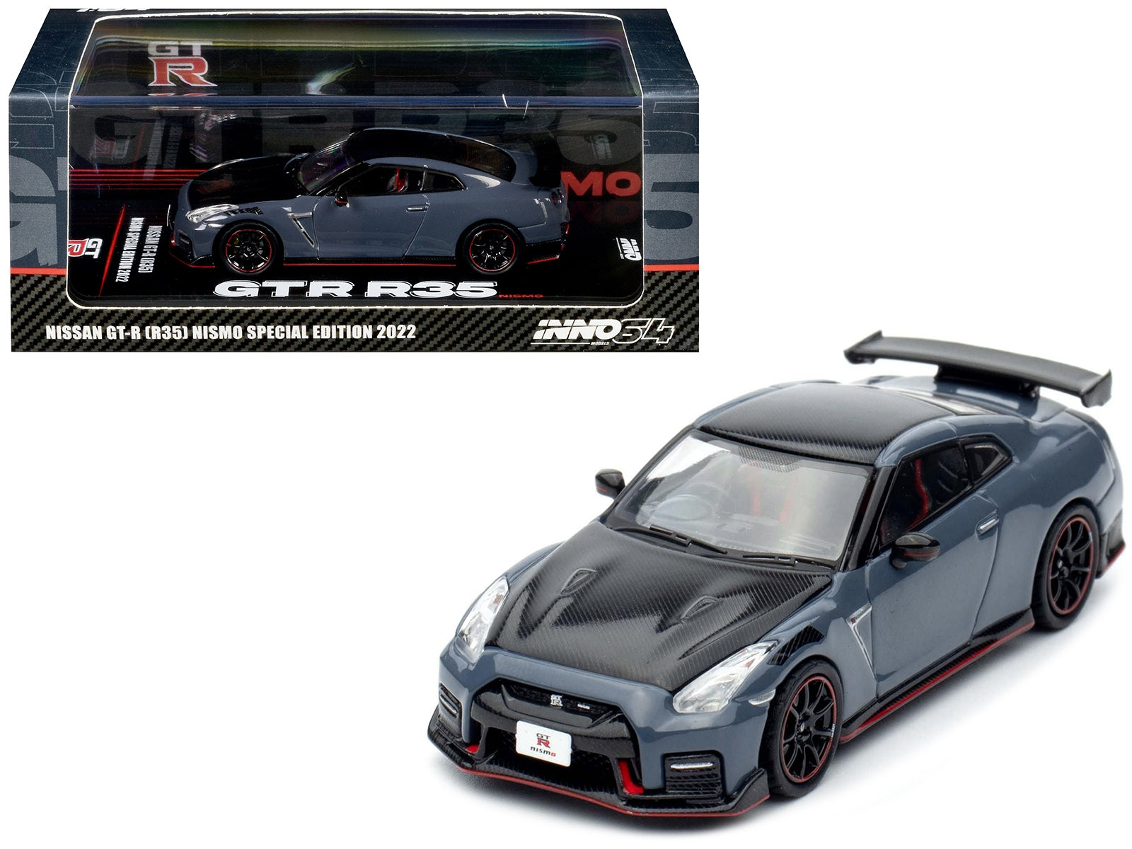 2022 Nissan GT-R (R35) Nismo Special Edition RHD (Right Hand Drive) Stealth Gray with Carbon Top and Hood 1/64 Diecast Model Car by Inno Models - Premium Nissan Models from Inno Models - Just $38.99! Shop now at Rapidvehicles