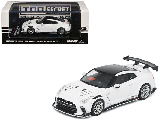 Nissan GT-R (R35) "Top Secret" RHD (Right Hand Drive) White with Black Top "Tokyo Auto Salon 2021" 1/64 Diecast Model Car by Inno Models free shipping USA