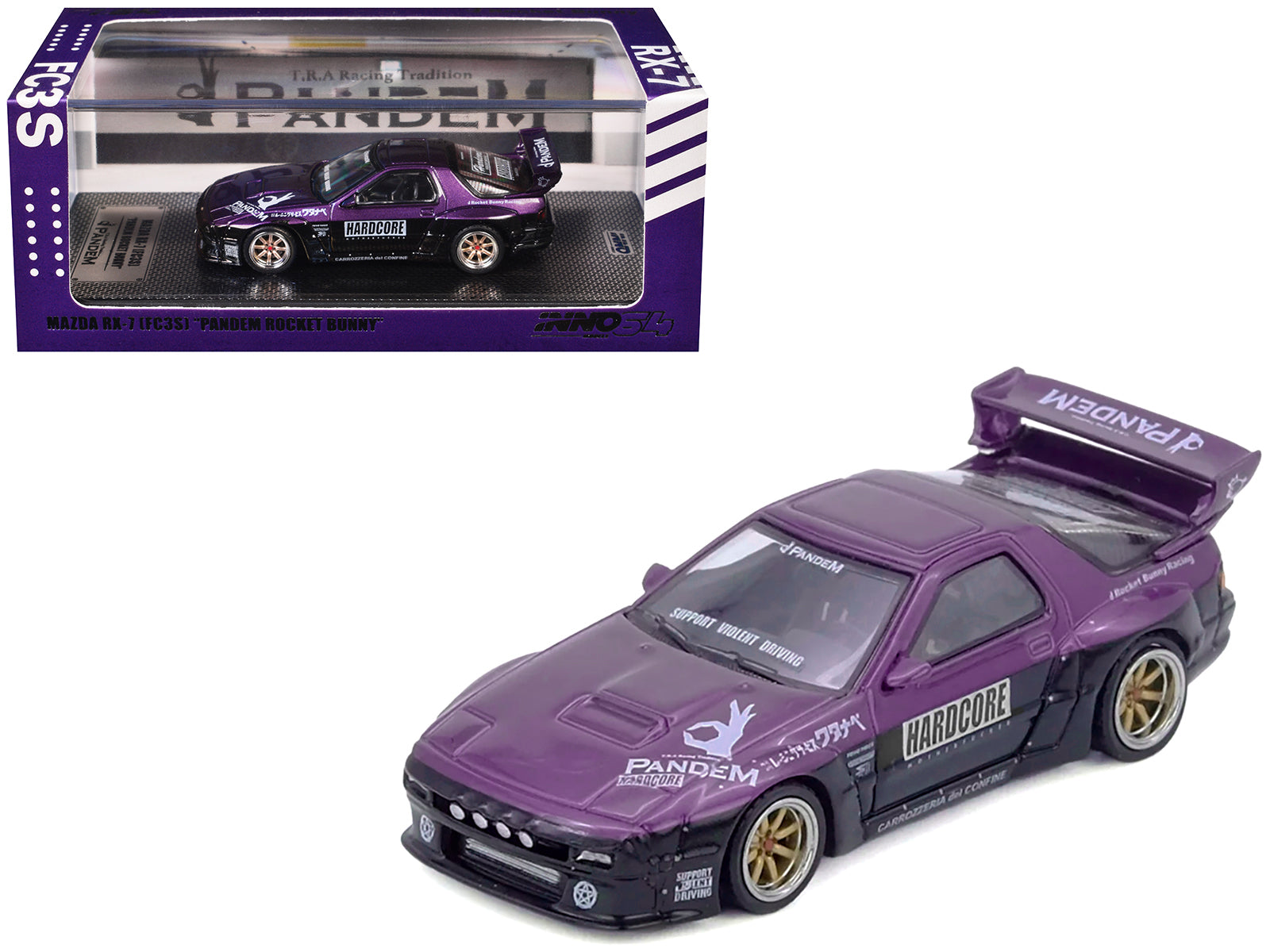 Mazda RX7 (FC3S) "Pandem Rocket Bunny" Kit Purple Metallic and Black 1/64 Diecast Model Car by Inno Models free shipping USA