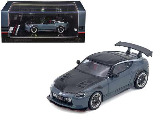 Nissan Fairlady Z "Top Secret" (RZ34) RHD (Right Hand Drive) Stealth Gray with Carbon Hood and Black Top 1/64 Diecast Model Car by Inno Models - Use code SHOPAPP15 to get 15 percent off