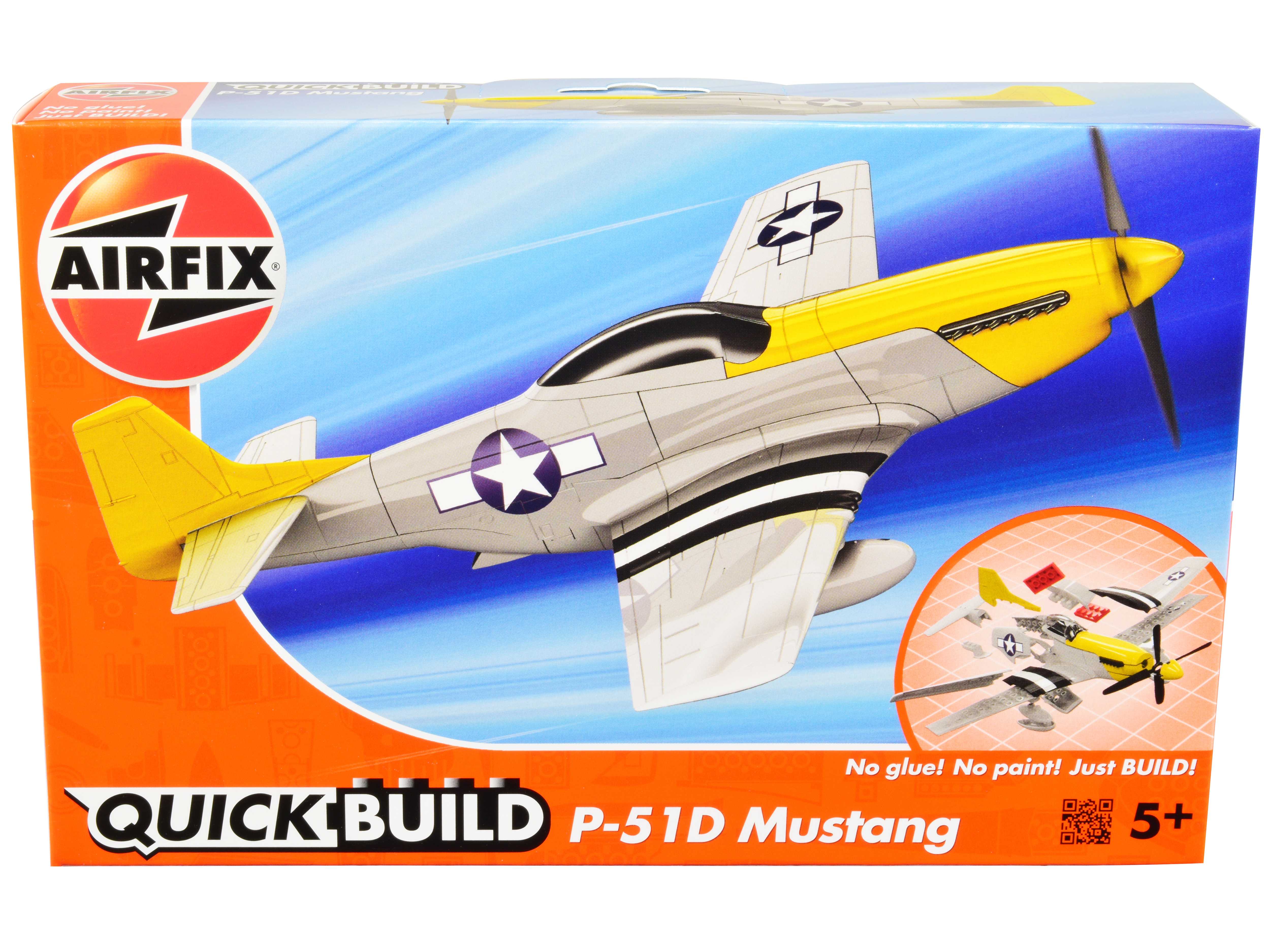 Skill 1 Model Kit P-51D- Mustang Snap Together Painted Plastic Model Airplane Kit by Airfix Quickbuild