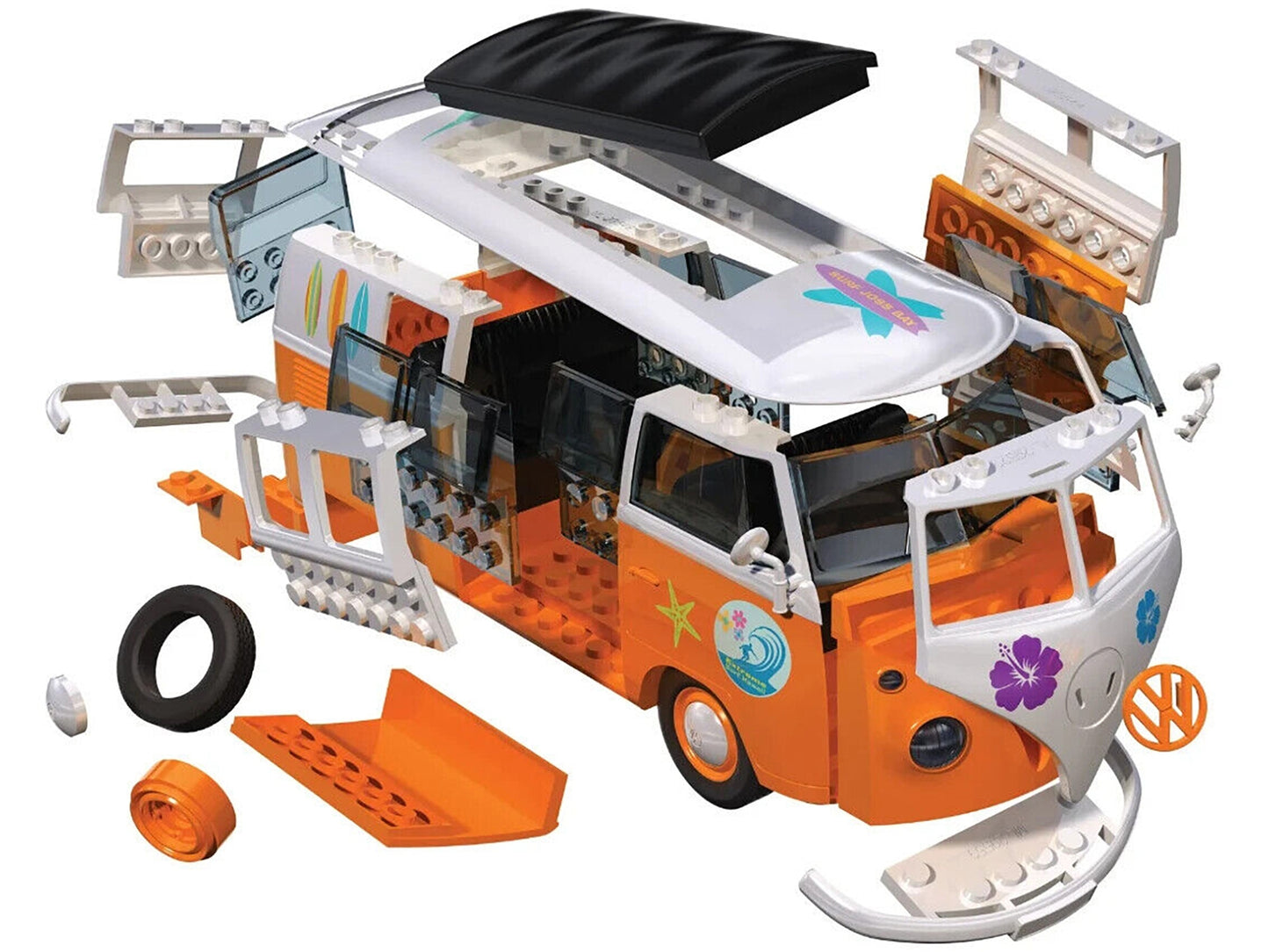 Skill 1 Model Kit Volkswagen Camper Van Surfin Snap Together