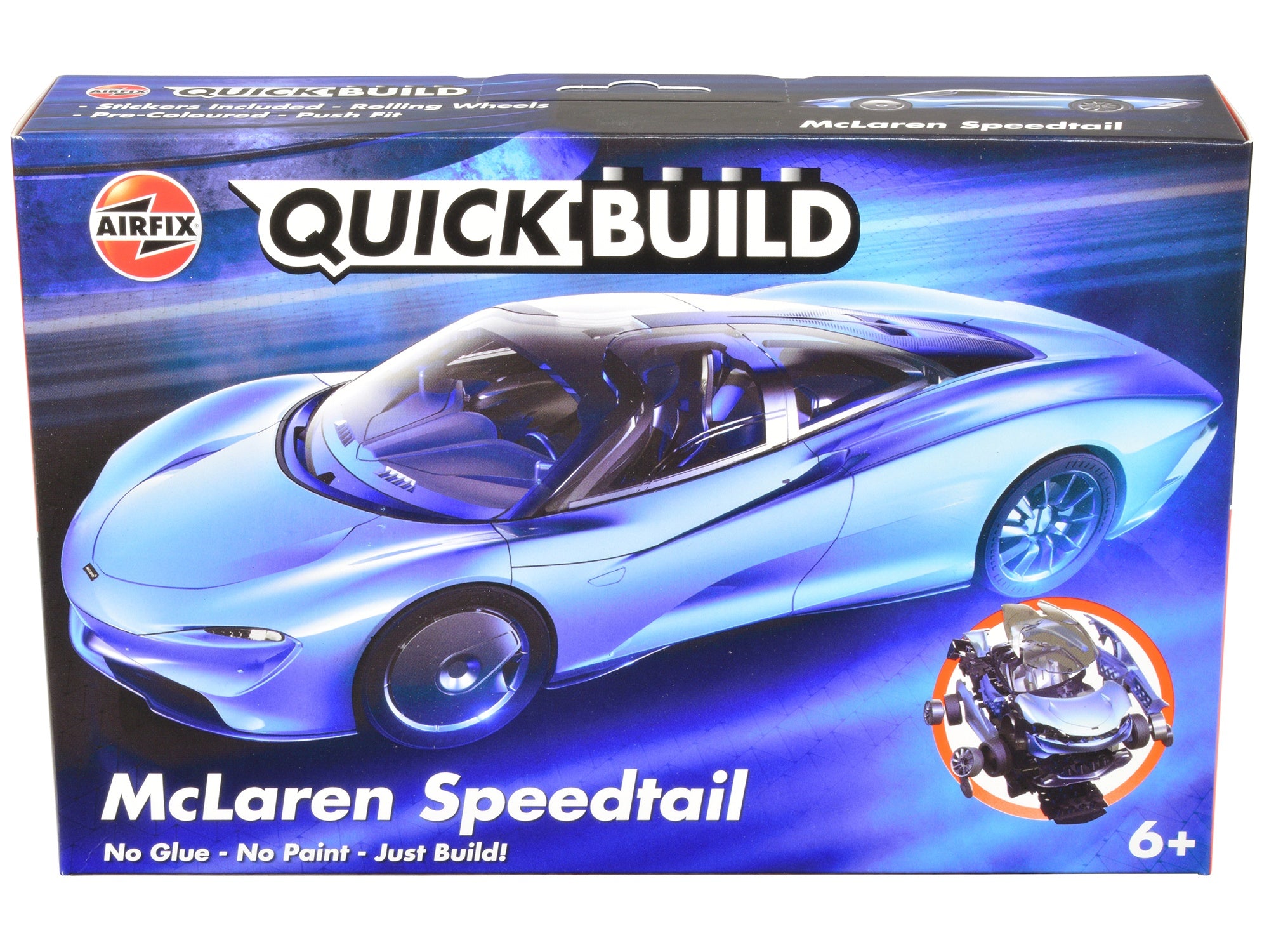 Skill 1 Model Kit McLaren Speedtail Light Blue with Black Top Snap Together Painted Plastic Model Car Kit by Airfix Quickbuild