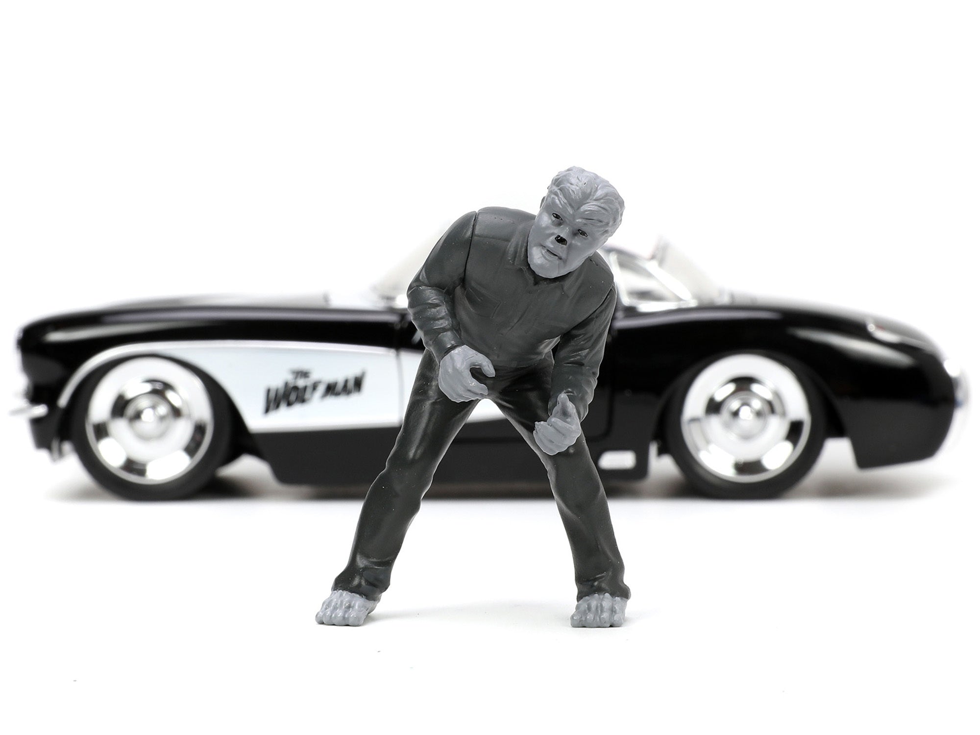 1957 Chevrolet Corvette Black with White Top and Wolfman Diecast Figure "Universal Monsters" "Hollywood Rides" Series 1/24 Diecast Model Car by Jada - Premium Corvette Models from Jada - Just $59.59! Shop now at Rapidvehicles