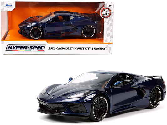 2020 Chevrolet Corvette Stingray C8 Dark Blue Metallic "Hyper-Spec" Series 1/24 Diecast Model Car by Jada free shipping USA