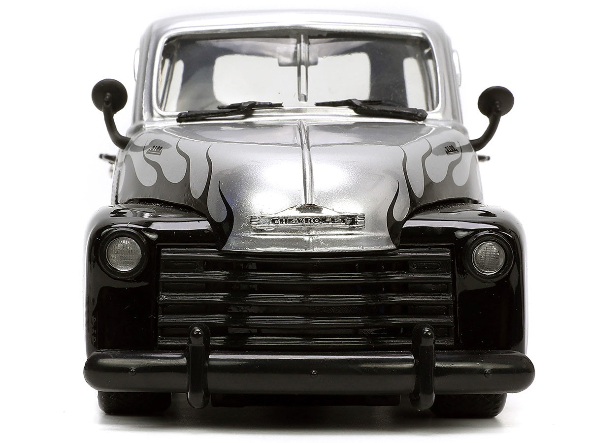 1953 Chevrolet 3100 Pickup Truck Silver Metallic with Black Flames with Extra Wheels "Just Trucks" Series 1/24 Diecast Model Car by Jada