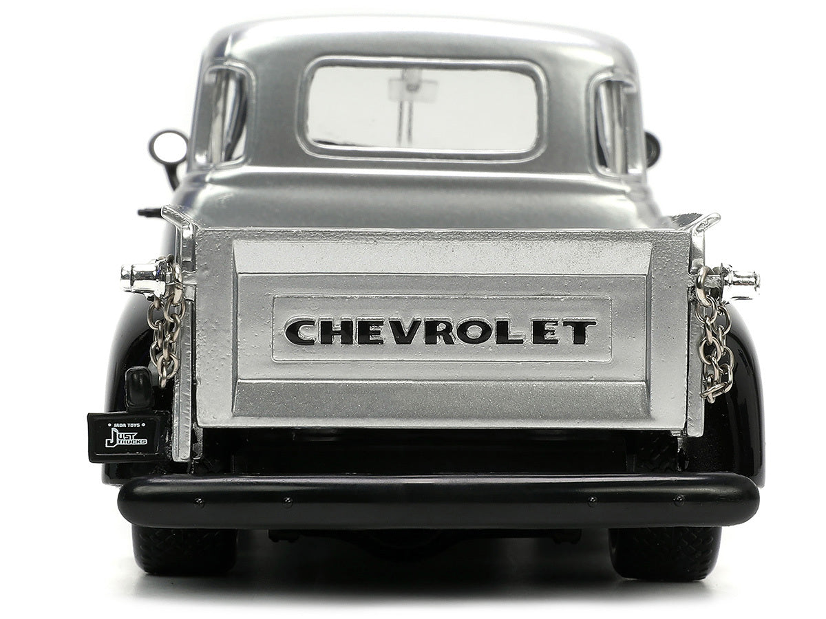 1953 Chevrolet 3100 Pickup Truck Silver Metallic with Black Flames with Extra Wheels "Just Trucks" Series 1/24 Diecast Model Car by Jada