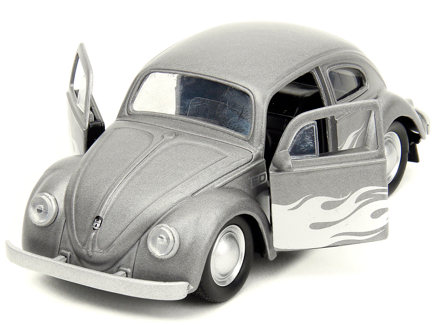 1959 Volkswagen Beetle Gray Metallic with Silver Flames and - Premium Volkswagen Models from Jada - Just $35.99! Shop now at Rapidvehicles