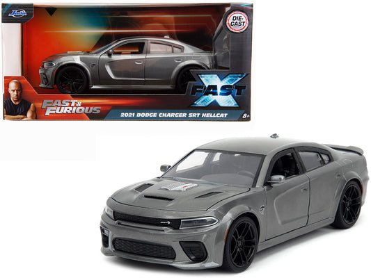 2021 Dodge Charger SRT Hellcat Gray Metallic "Fast X" (2023) Movie "Fast & Furious" Series 1/24 Diecast Model Car by Jada free shipping USA