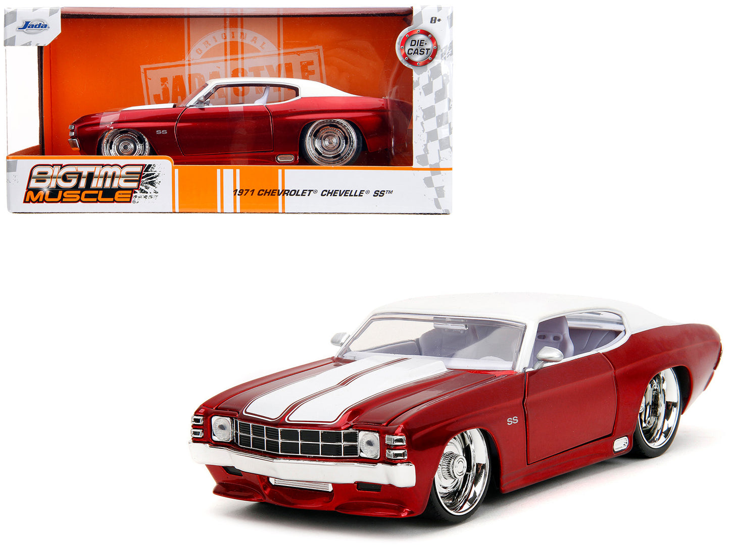 1971 Chevrolet Chevelle SS Candy Red with White Top White Stripes - Premium Chevrolet Models from Jada - Just $58.49! Shop now at Rapidvehicles