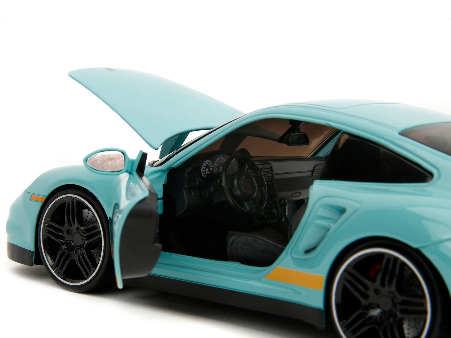 Porsche 911 Turbo (997) Light Blue with Yellow Stripes "Pink - Premium Porsche Models from Jada - Just $51.46! Shop now at Rapidvehicles