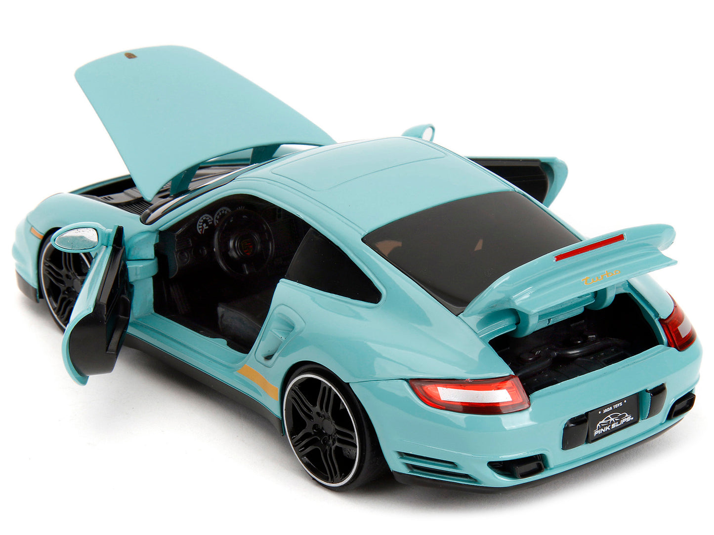 Porsche 911 Turbo (997) Light Blue with Yellow Stripes "Pink - Premium Porsche Models from Jada - Just $51.46! Shop now at Rapidvehicles