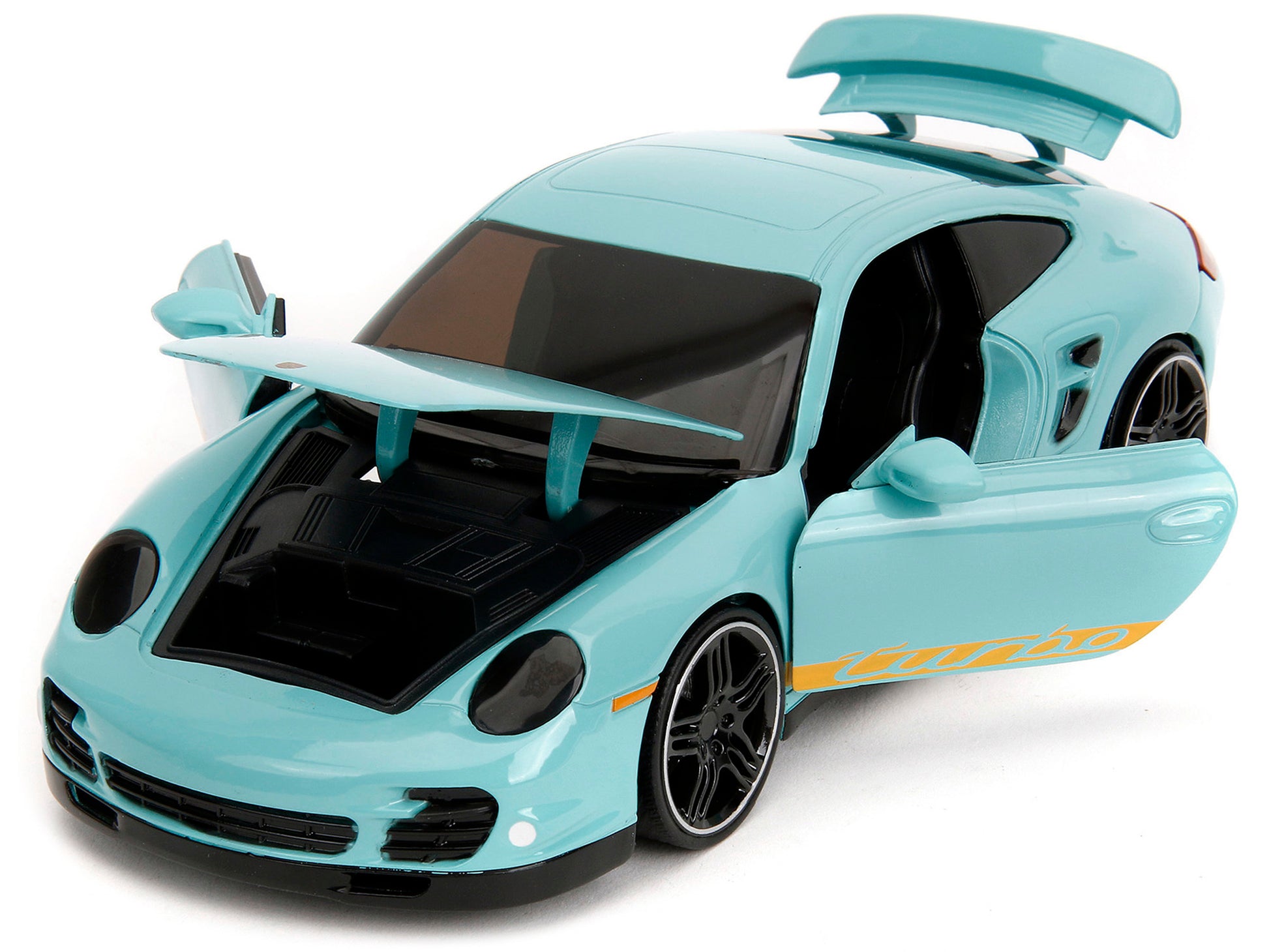 Porsche 911 Turbo (997) Light Blue with Yellow Stripes "Pink - Premium Porsche Models from Jada - Just $51.46! Shop now at Rapidvehicles