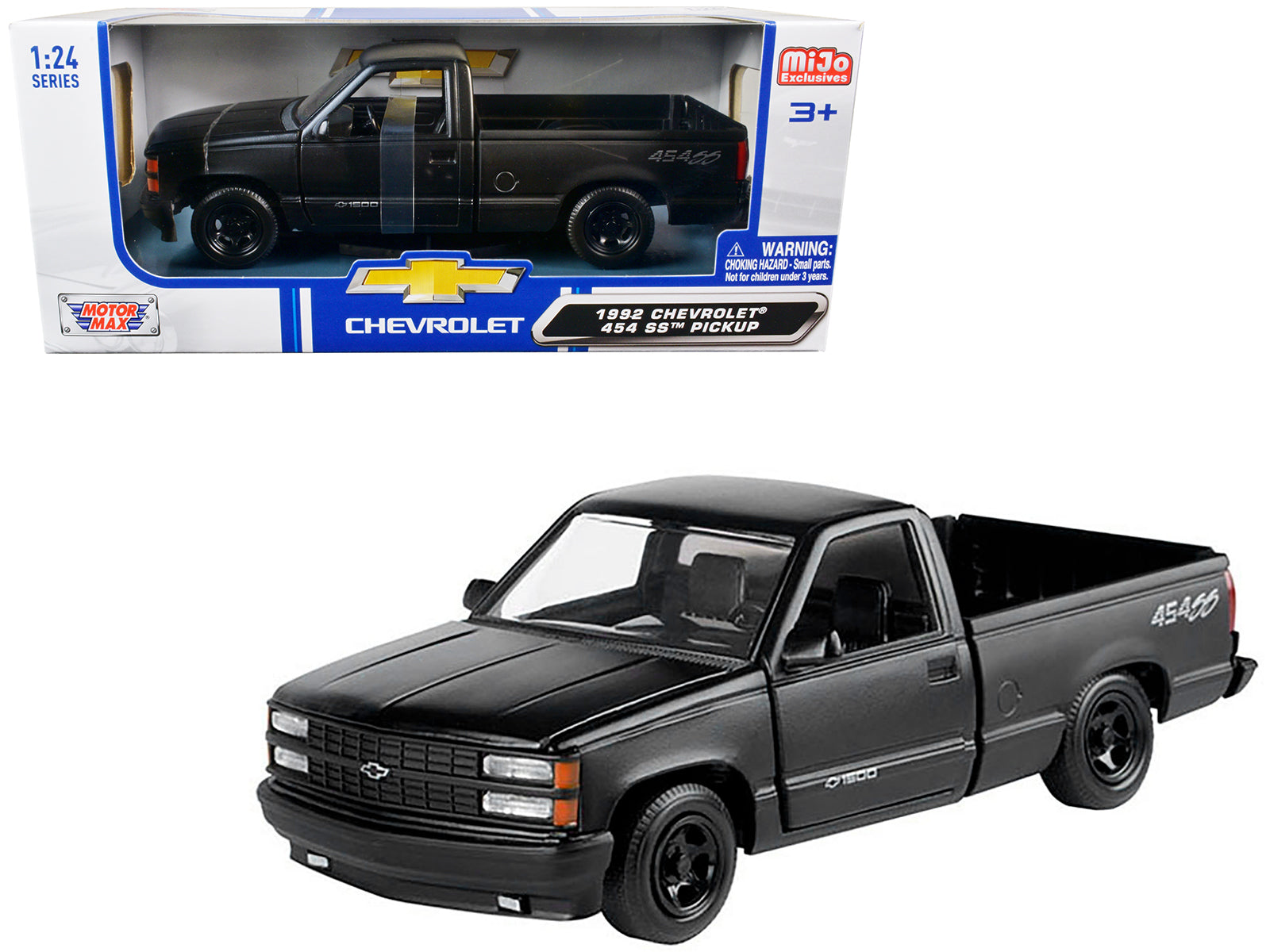 1992 Chevrolet 454 SS Pickup Truck Matt Black 1/24 Diecast Model Car by Motormax free shipping USA