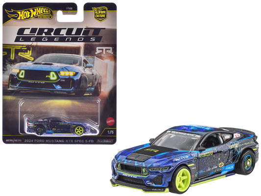 2024 Ford Mustang RTR Spec 5-FD Dark Blue with Graphics "Circuit Legends" Series Diecast Model Car by Hot Wheels - Use code SHOPAPP15 to get 15 percent off