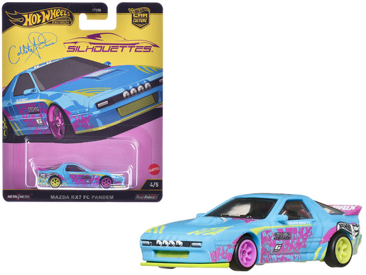 Mazda RX7 FC PANDEM Blue with Graphics "Silhouettes" Series Diecast Model Car by Hot Wheels - Use code SHOPAPP15 to get 15 percent off