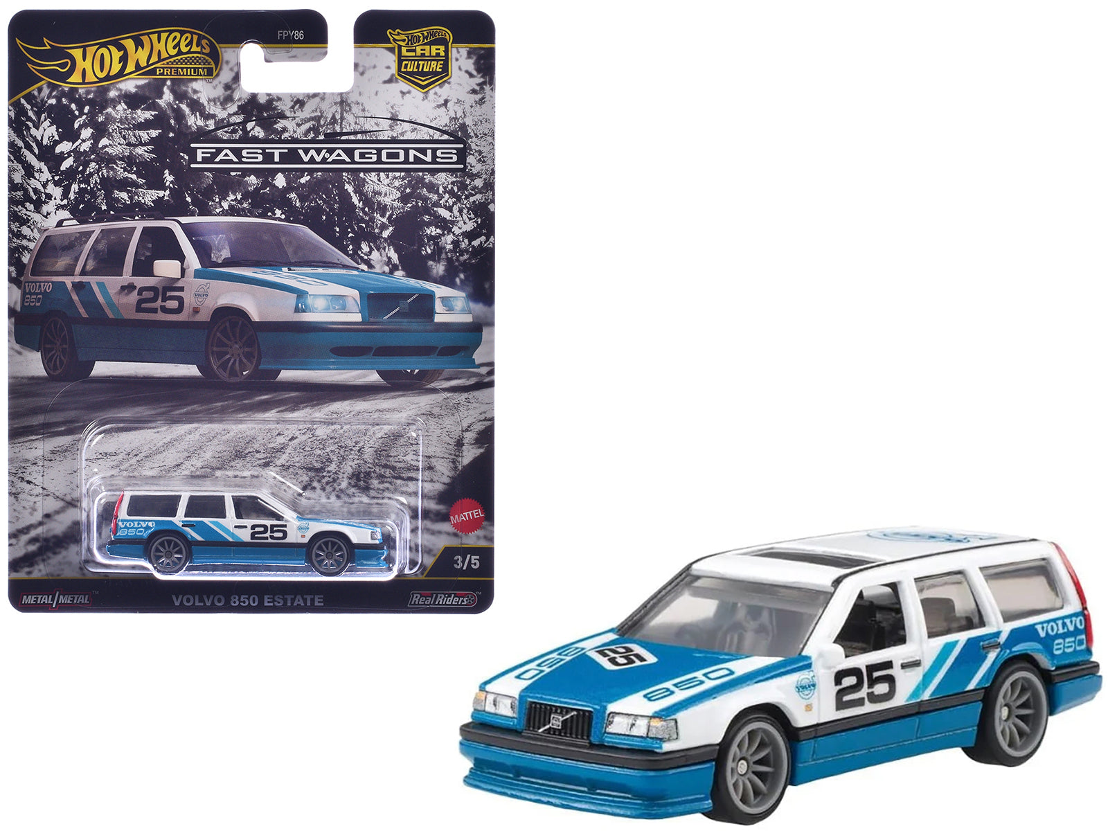Volvo 850 Estate Wagon #25 Blue and White "Fast Wagons" Series Diecast Model Car by Hot Wheels free shipping USA