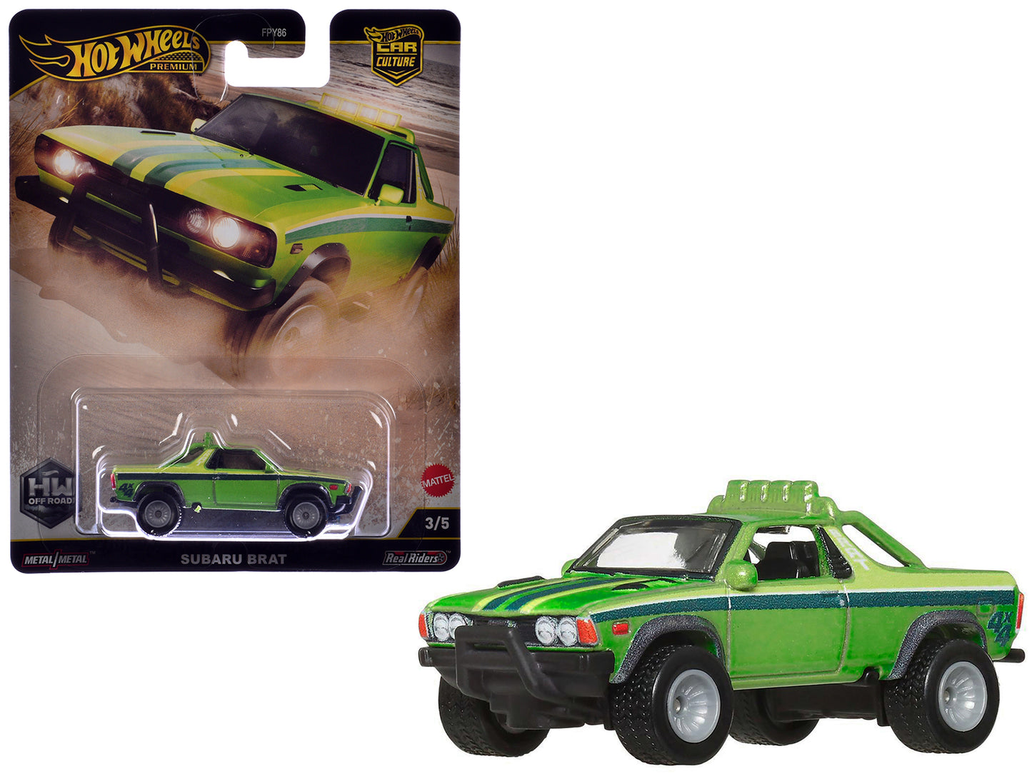 Subaru BRAT Utility Truck Green Metallic with Stripes "HW Off Road" Series Diecast Model Car by Hot Wheels - Use code SHOPAPP15 to get 15 percent off