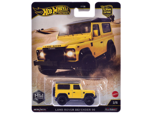 Land Rover Defender 90 Yellow with Black Top "HW Off Road" Series Diecast Model Car by Hot Wheels - Use code SHOPAPP15 to get 15 percent off