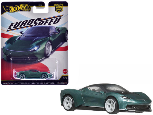 Automobili Pininfarina Battista Green Metallic with Black Top "Euro Speed" Series Diecast Model Car by Hot Wheels